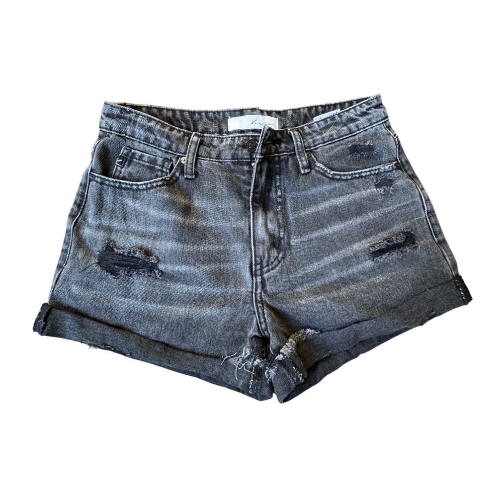 Kancan Distressed High Rise Denim Shorts Black Wash Cut Off Cuffed Size‎ S